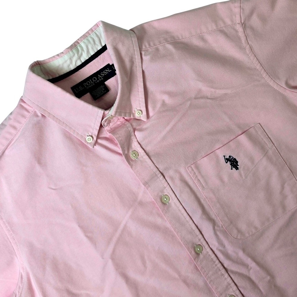 U.S. Polo Assn. Button Down Shirt Mens Large Pink Short Sleeve Oxford